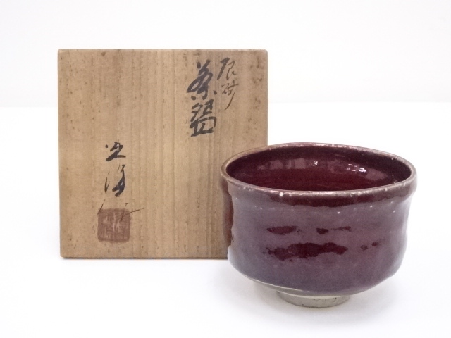 JAPANESE TEA CEREMONY / TEA BOWL CHAWAN / CINNABAR GLAZE 